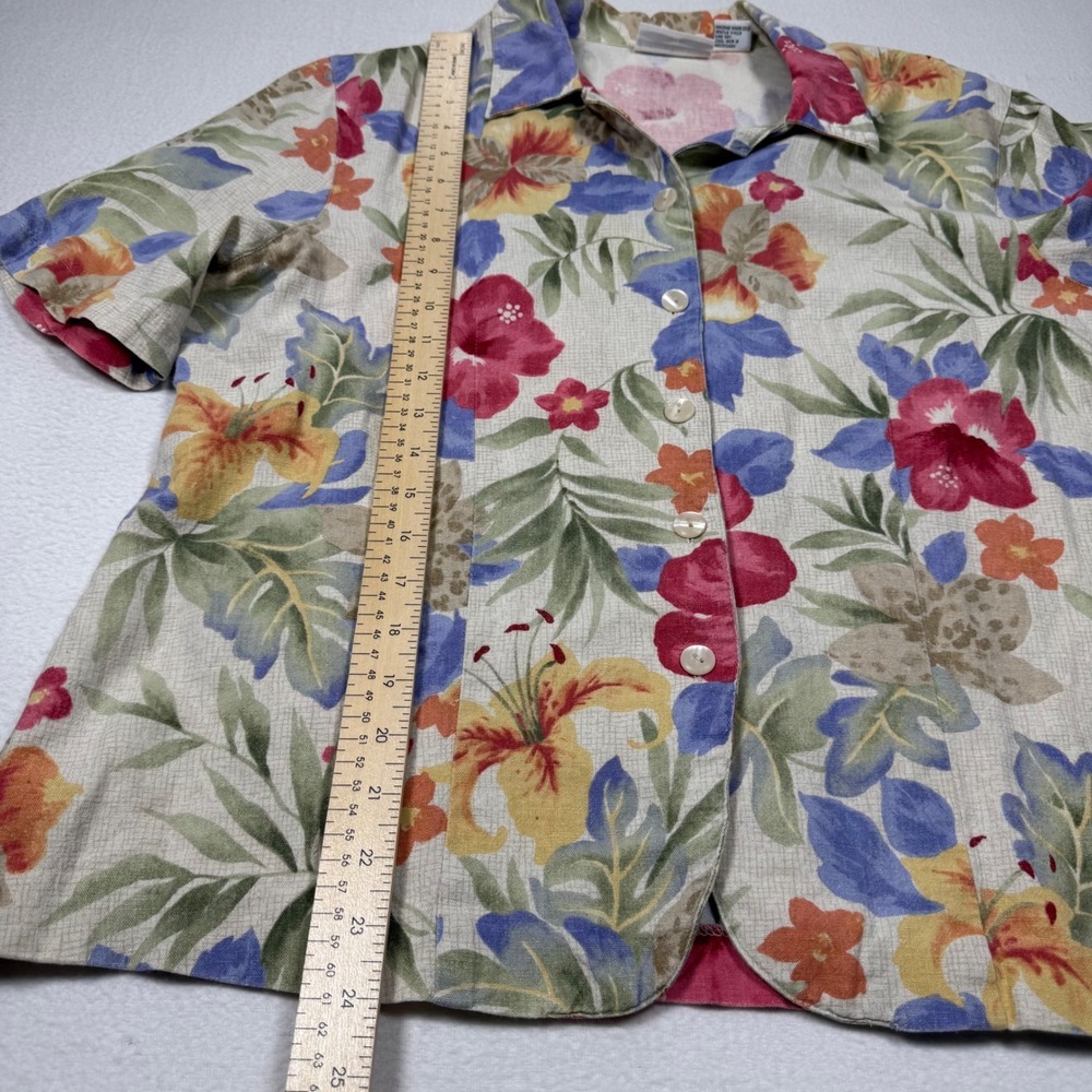 Alfred Dunner vintage Floral Linen Blend Button Down Shirt Tropical Hawaiian 14 - Picture 5 of 6